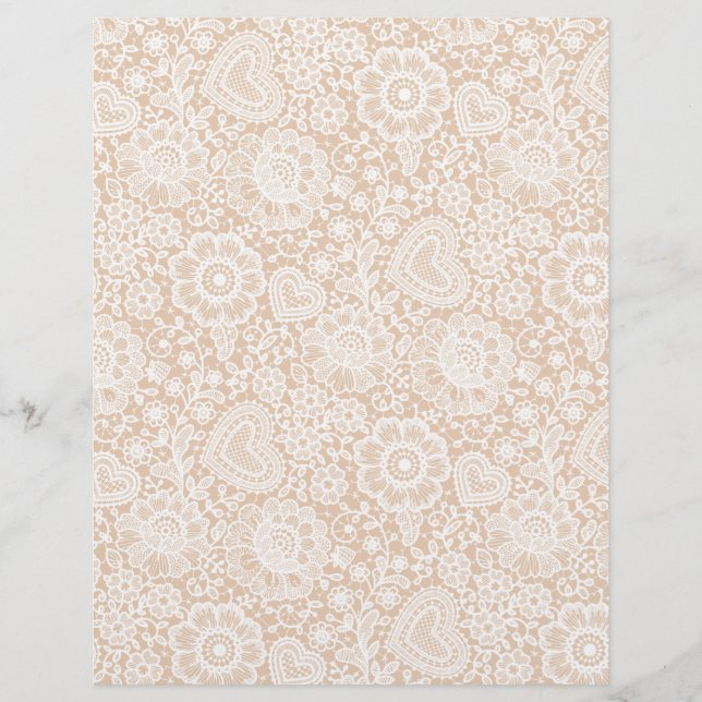 White Lace on Ivory Arts & Craft Scrapbook Paper (Front)