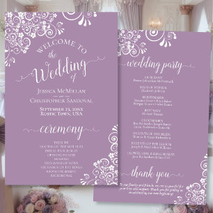 White Lace on Lavender Budget Wedding Program