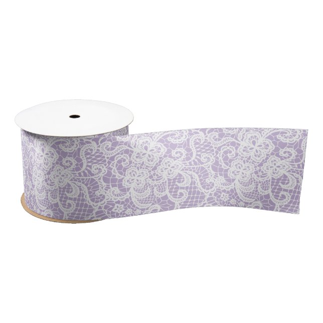 White Lace on Lavender Satin Ribbon (Spool)