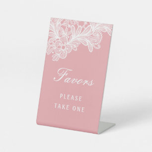 White Lace on Pink Favours Pedestal Sign