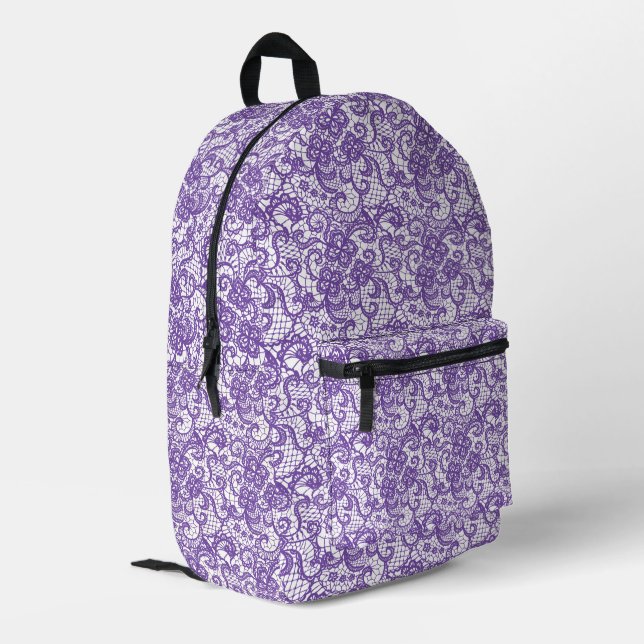 White Lace On Purple Printed Backpack (Back Corner Left)