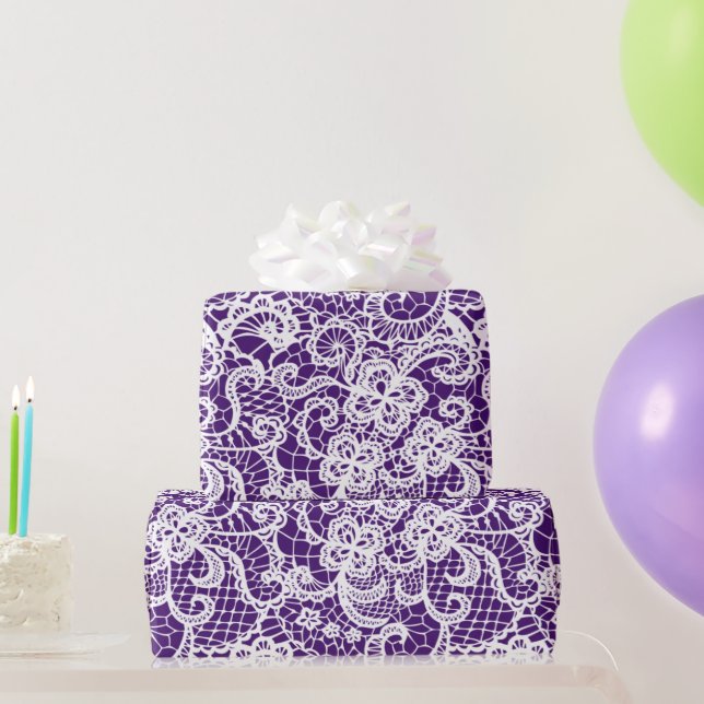 White Lace On Purple Wrapping Paper (Party Gifts)