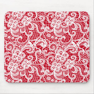 White Lace On Red Mouse Mat