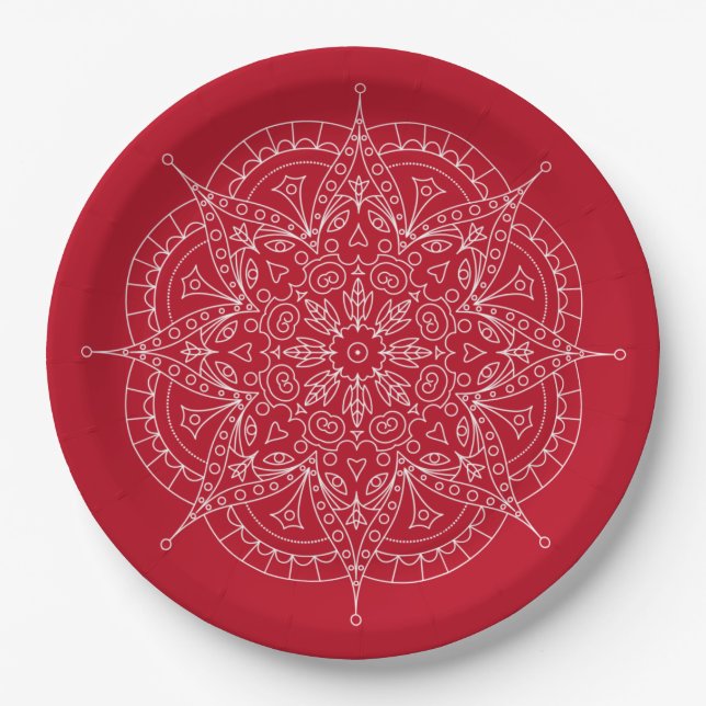 White Lace On Red Paper Plate (Front)