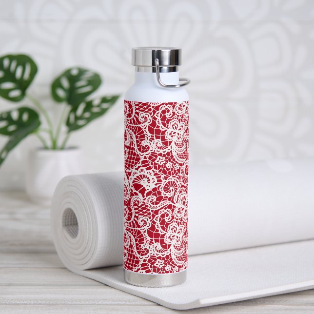 White Lace On Red Water Bottle (Yoga)