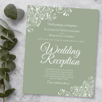 White Lace on Sage BUDGET Wedding Reception Invite
