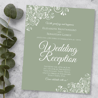 White Lace on Sage BUDGET Wedding Reception Invite