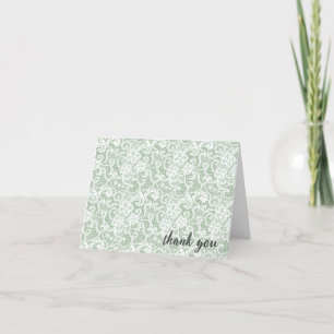 White Lace On Sage Green Thank You Card