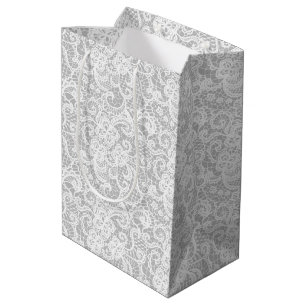 White Lace on Silver Medium Gift Bag