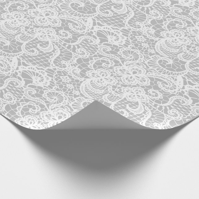 White Lace on Silver Wrapping Wrapping Paper (Corner)