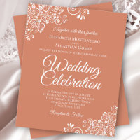 White Lace on Terracotta Budget Wedding Invitation