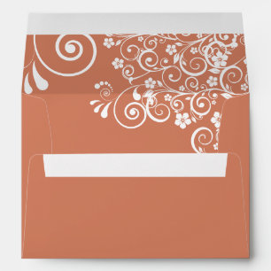 White Lace on Terracotta Coral Elegant Wedding Envelope
