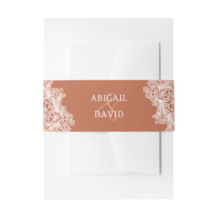 White Lace on Terracotta Wedding Invitation Belly Band