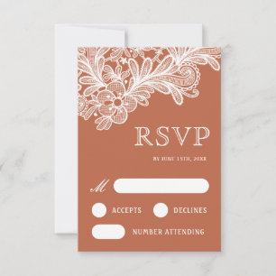 White Lace on Terracotta Wedding RSVP Card