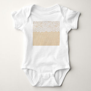 White lace over fabric design. baby bodysuit