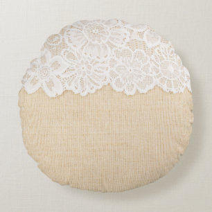 White lace over fabric design. round cushion