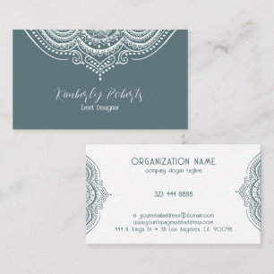 White Lace Paisley Mandala on Blue-grey Business Card