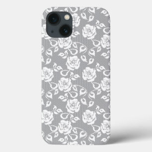 White lace pattern on grey background iPhone 13 case