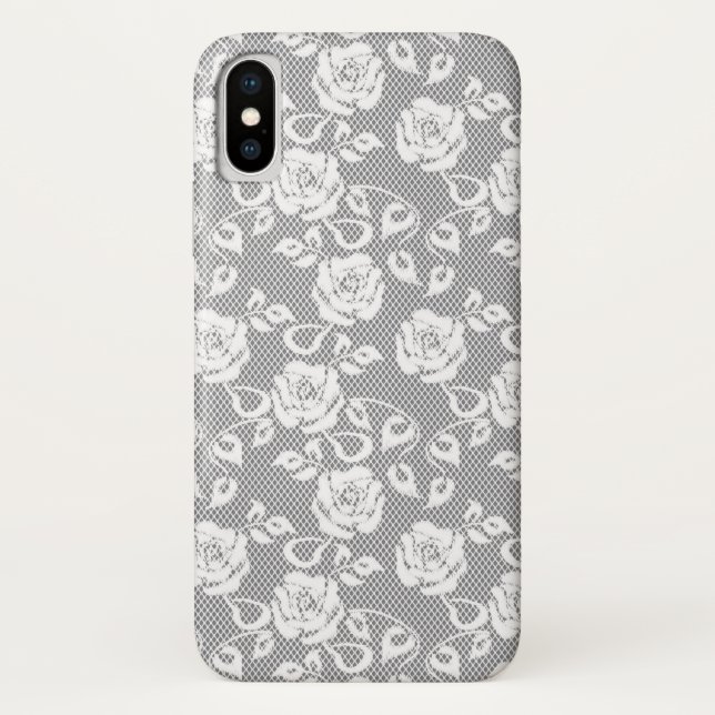 White lace pattern on grey background Case-Mate iPhone case (Back)