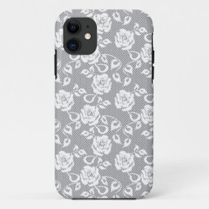 White lace pattern on grey background iPhone 11 case