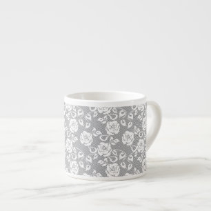 White lace pattern on grey background espresso cup