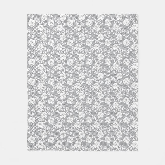 White lace pattern on grey background fleece blanket (Front)