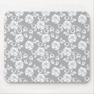 White lace pattern on grey background mouse mat