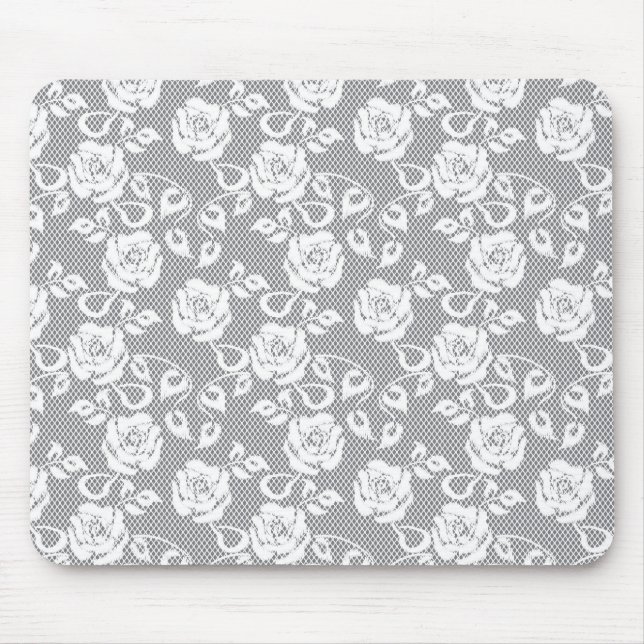 White lace pattern on grey background mouse mat (Front)