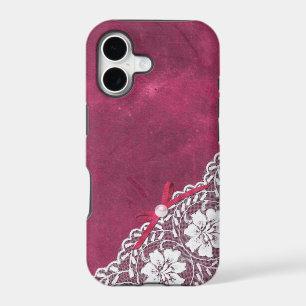 White lace + pearl on pink backround