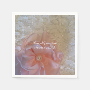 White Lace Pink Flower With Pearl Napkin