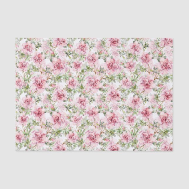 White Lace Pink Roses Gift Bag Matching Tissue Tissue Paper (Front)