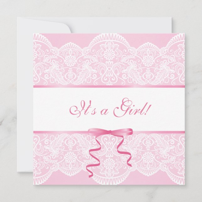 White Lace Pink Satin It's A Girl Baby Shower Invitation (Front)