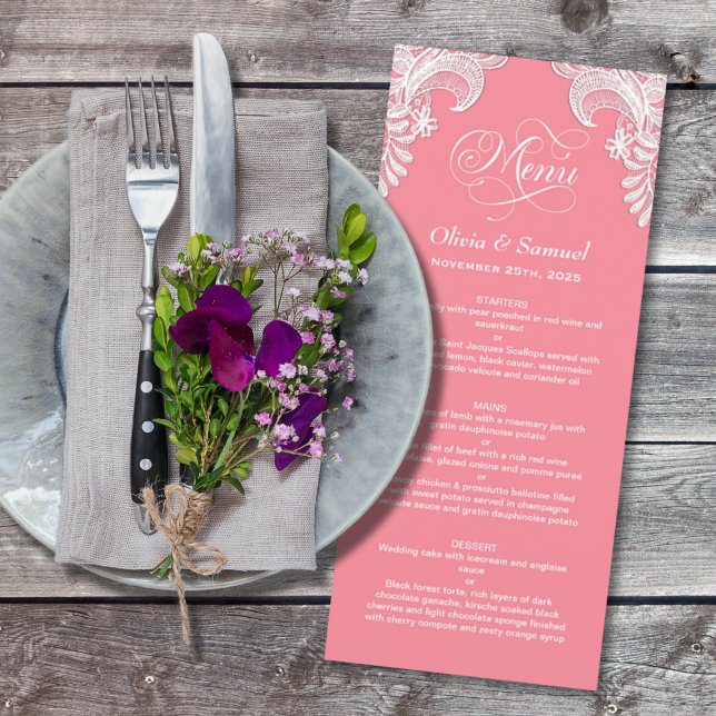 White Lace Pink Wedding Menu (Creator Uploaded)