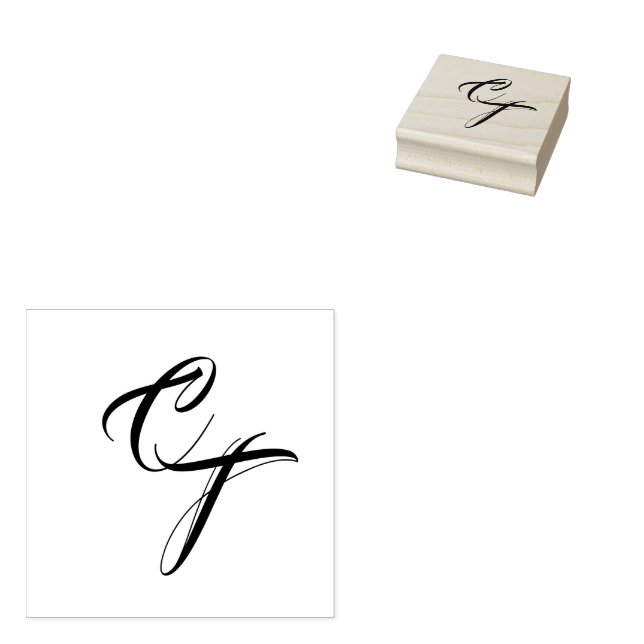 White Lace & Rose Leaves Newlyweds Monogram Rubber Stamp (Stamped)