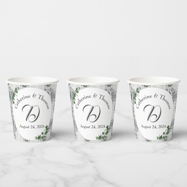 White Lace & Rose Leaves  Paper Cups (Multi)