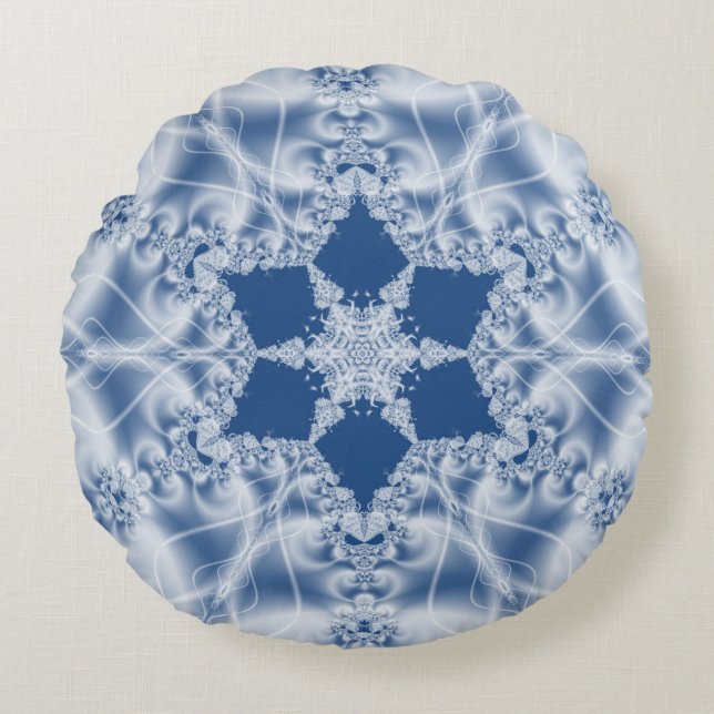 White lace satin look fractal pattern round cushion (Front)