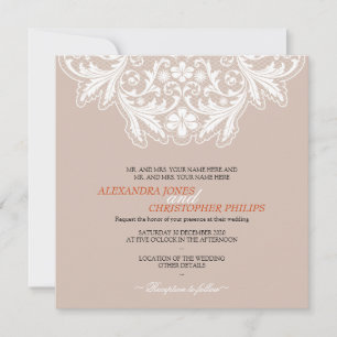 White Lace Simple Elegant Text Wedding Orange Invitation