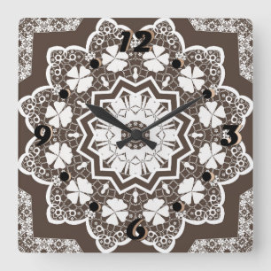 White lace square wall clock