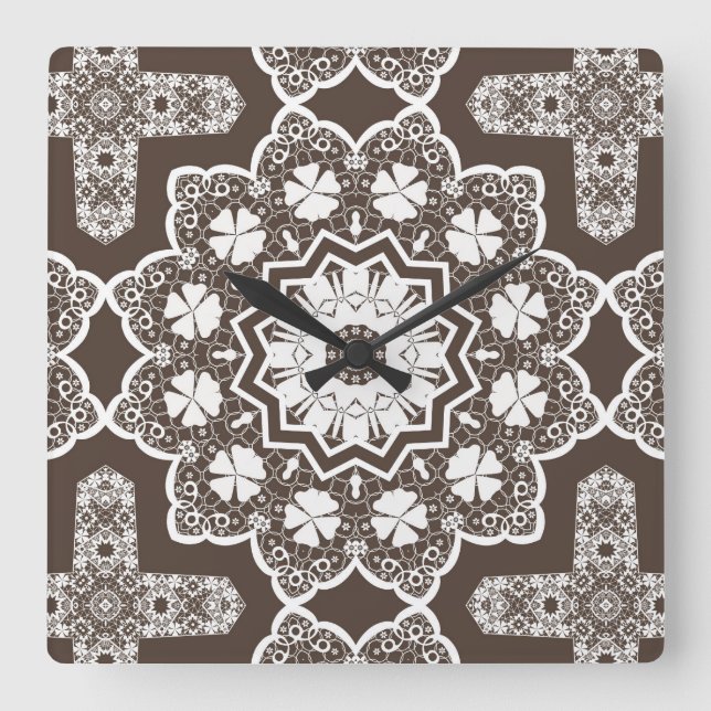 White lace square wall clock (Front)
