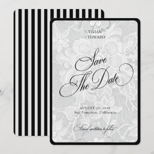 White Lace Stripes Border Elegant Vintage Wedding Save The Date