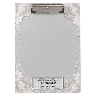 White Lace Suede Elegant Chic Glam Personalised Clipboard