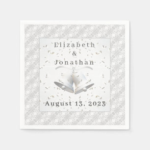 White Lace & Wedding Bells Paper Napkin