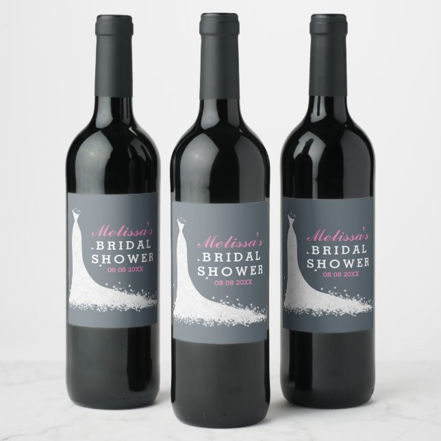 White lace wedding dress Bridal shower Wine Label (Bottles)