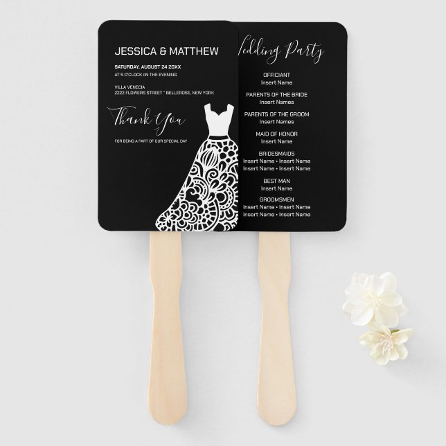 White Lace Wedding Dress Hand Fan (Front and Back)