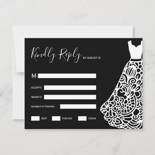 White Lace Wedding Dress RSVP Card (Front)