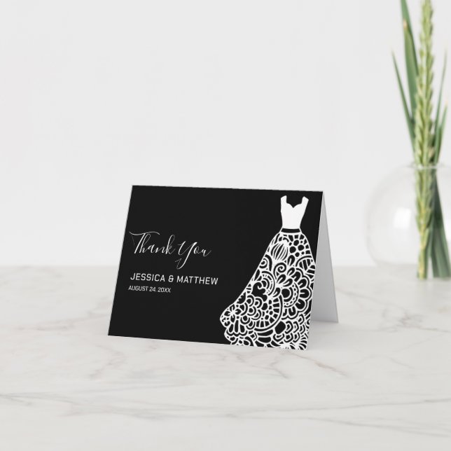 White Lace Wedding Dress Thank You Card (Front)