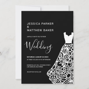 White Lace Wedding Dress Wedding Invitation