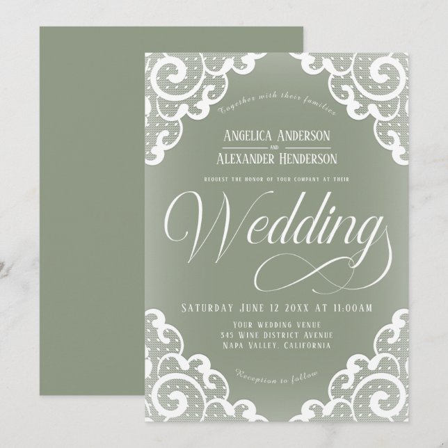 White Lace Wedding Invitation (Front/Back)