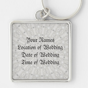 White Lace Wedding Kaleidoscope (Your Words Here) Key Ring
