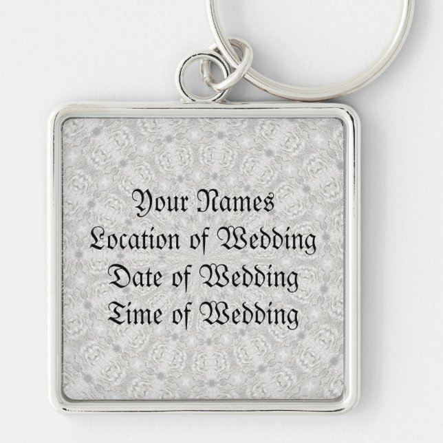 White Lace Wedding Kaleidoscope (Your Words Here) Key Ring (Front)